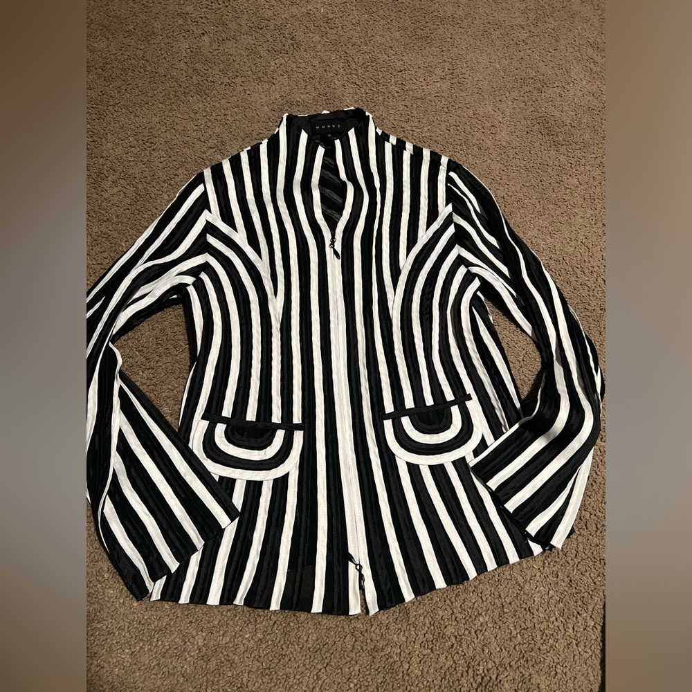 Weavz Black & White Vertical Stripe Zip Jacket